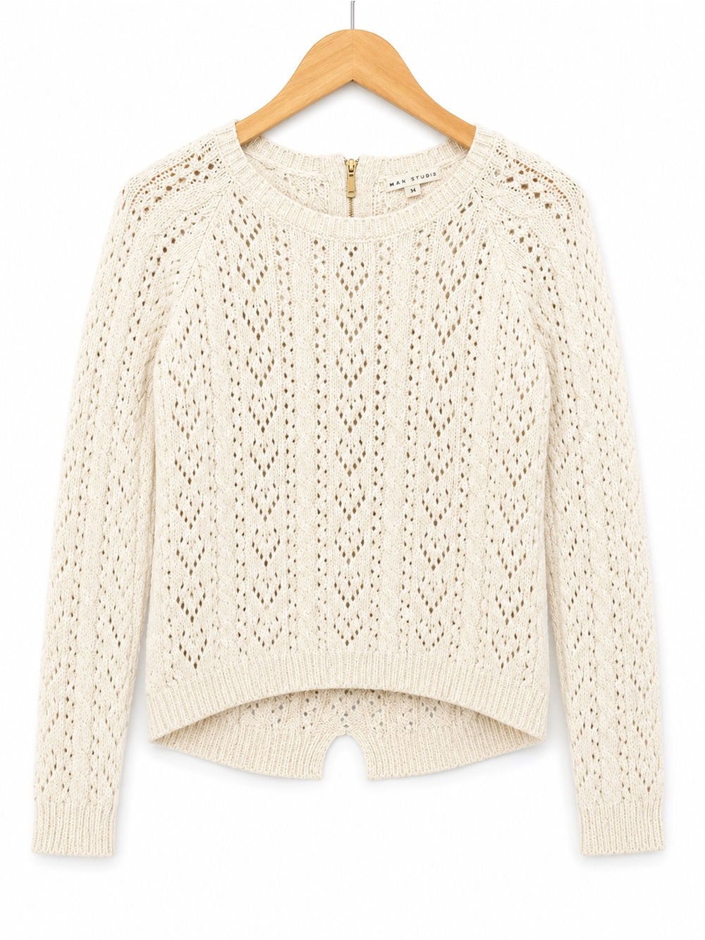 Max Studio Girls Cream Pointelle Knit Sweater Kids Medium 10-12 Gold Shimmer